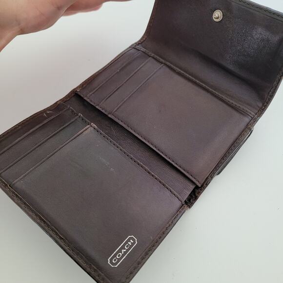 COACH Vtg Card Bill Holder Brown Small Small Mini Wallet Geniue Leather Canvas - Picture 3 of 10